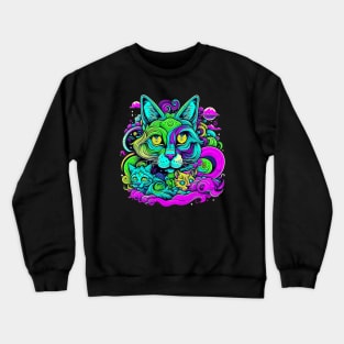 cat mom with kittens psychedelic Crewneck Sweatshirt